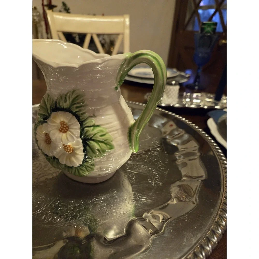 vintage Geo Z Lefton ceramic pitcher features a basketweave pattern and...